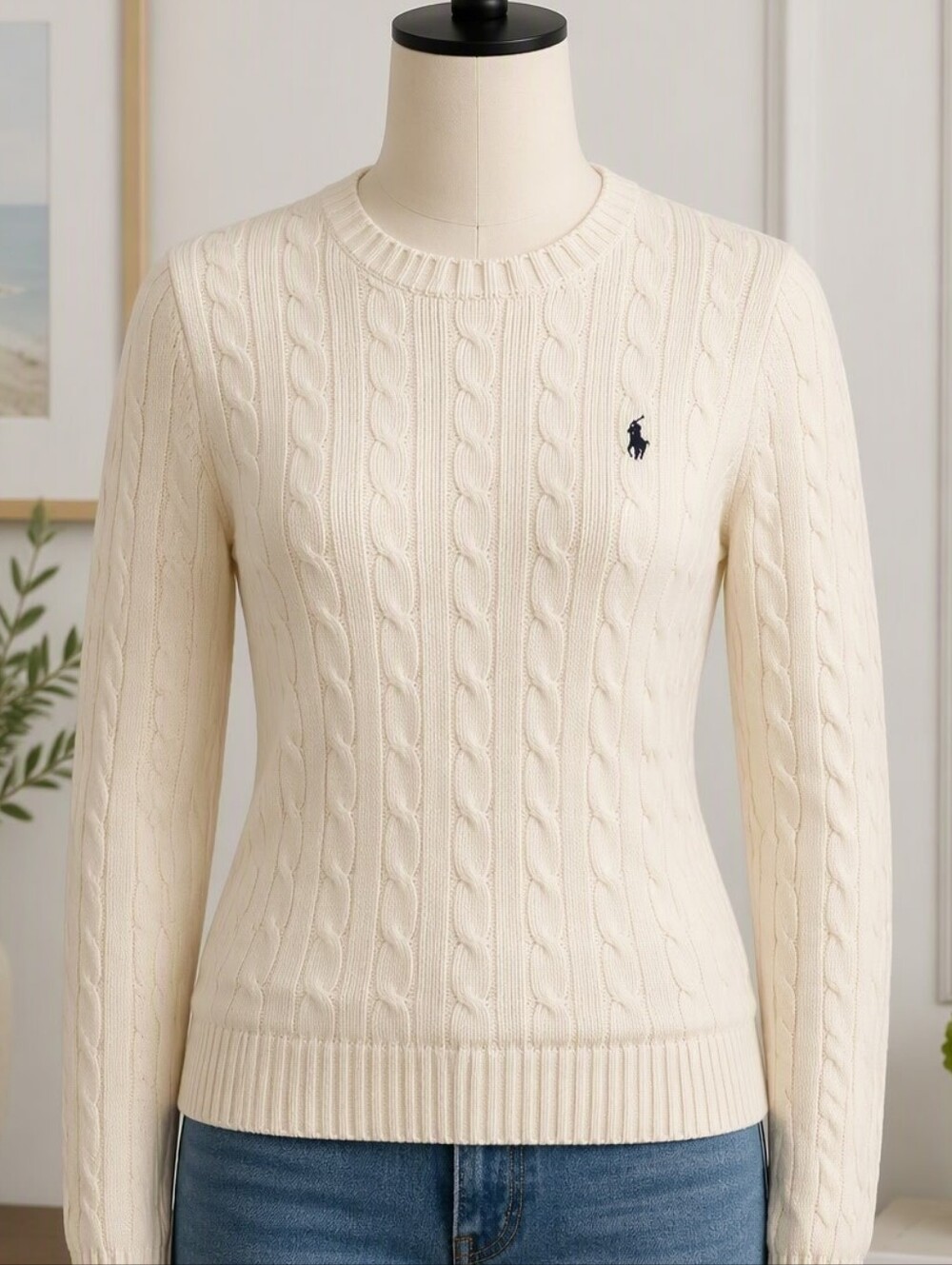 Ralph Lauren Sport Cable Knit Sweater – White – Size S 🤍